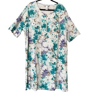 Drapers & Damons Women Linen Blend White Green Purple Floral Shift Dress Size 2X